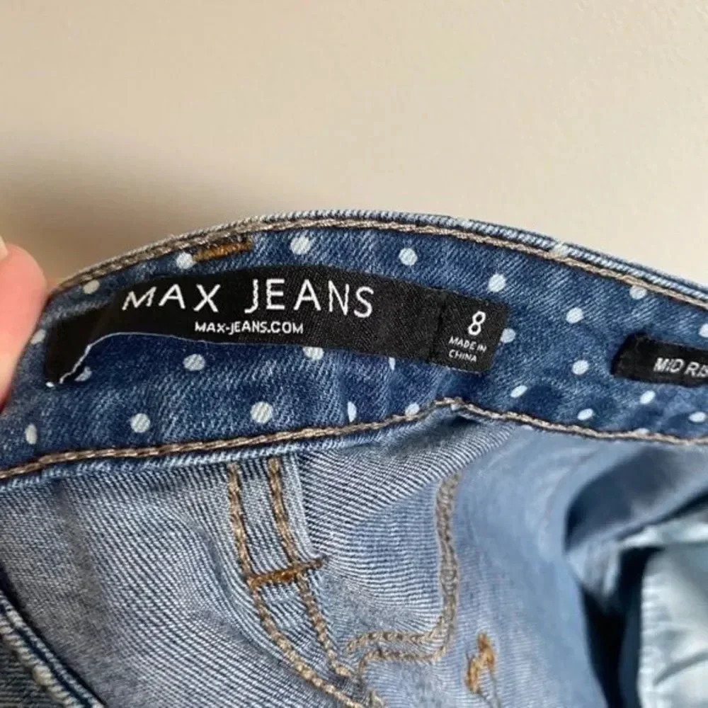 Max Jeans Mid Rise Crop White Polka Dots - Picture 8 of 9